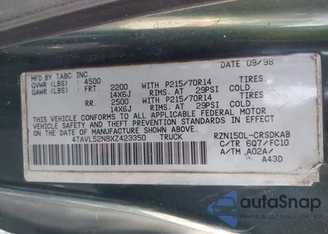 1999 Toyota Tacoma z USA, uszkodzony, nr VIN 4TAVL52N8XZ423350